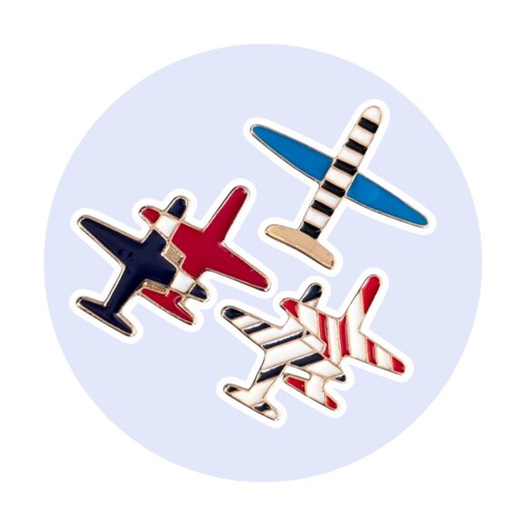 Airplane Aviation Enamel Pins: Light, Blue, Navy Blue and Red Planes